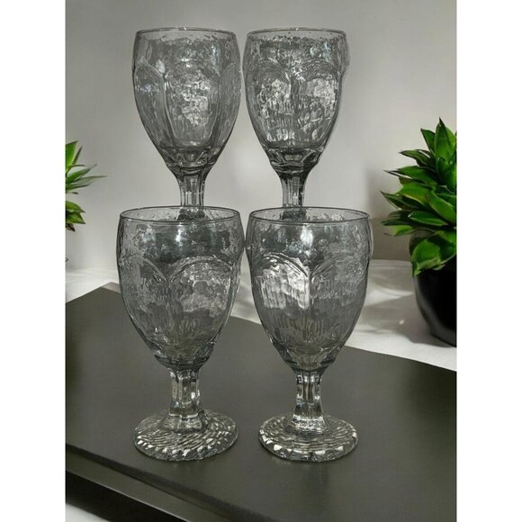 Set Of 4 Vintage Libbey Chivalry Textured Clear Glass Goblets - Picture 5 of 11